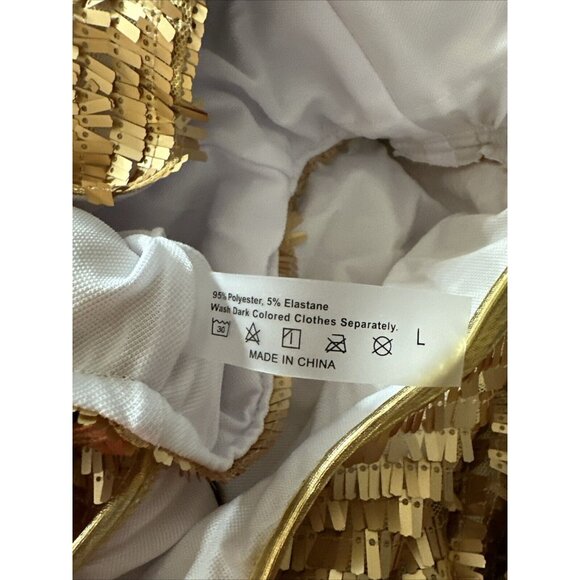 Women Sequin Mini Dress Cut Out Large Gold/Yellow V-Neck Long Sleeve Zipper Back - Picture 14 of 14